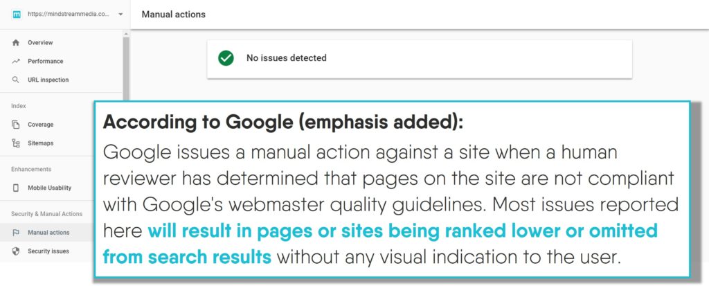 SEO audit - Check for manual actions in Search Console